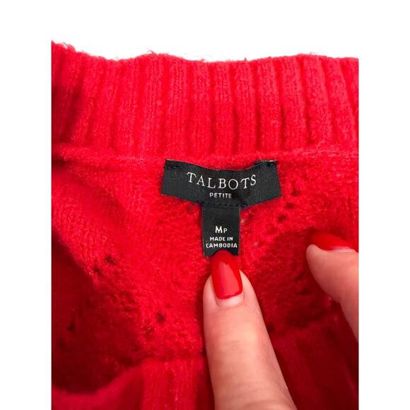 Talbots Red Diamond Knit Lightweight Sweater Split Hem MP EUC - Picture 4 of 7